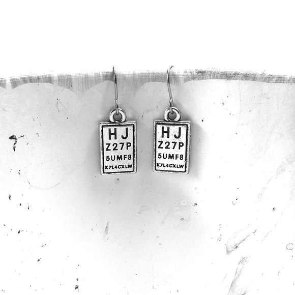 Miniature Eye Chart Eye Exam Optometry Optometrist Chart Gift Charm Earrings - Picture 2 of 3